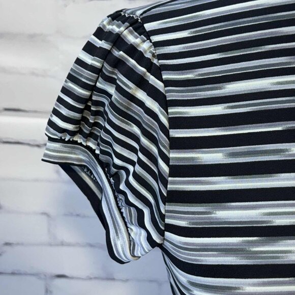 Six Degrees Striped Turtleneck Mesh Top | Sheer Short Sleeve Y2K Retro Tee - Picture 4 of 10